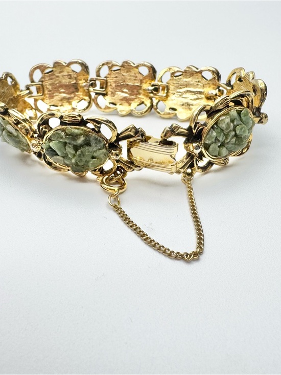 Vintage Green Jade Gold Toned Bracelet - Picture 3 of 14